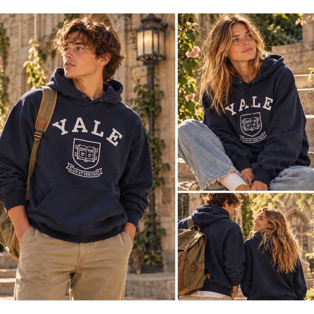 Yale University Hoodie Navy Blue Crest Logo Sweatshirt Mens Medium